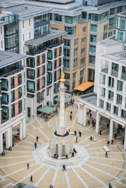 View of square with gold statue in London