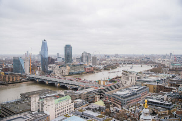 View of London skyscrapers from St. Paul's Cathedral roof