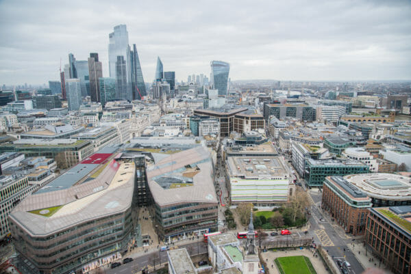 View of London skyscrapers from St. Paul's Cathedral roof