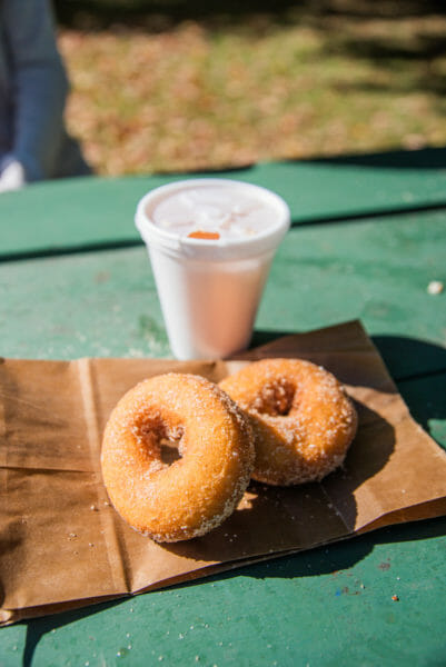 Apple cider with donuts at Robinette's Apple Haus in Grand Rapids, MI