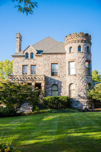 Stone mansion with turret in Grand Rapids, MI