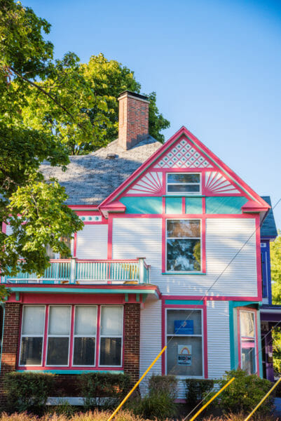 Victorian house with hot pink accents in Grand Rapids, MI