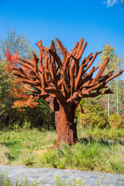 Red clay tree statue at Meijer Gardens