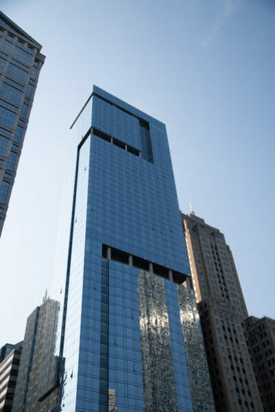 Skyscraper with cut outs for wind in Chicago