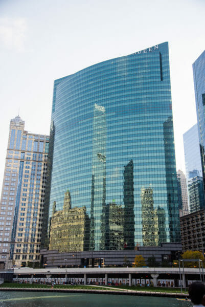 Reflection of Chicago skyline in skyscraper