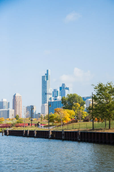 Chicago skyline on river