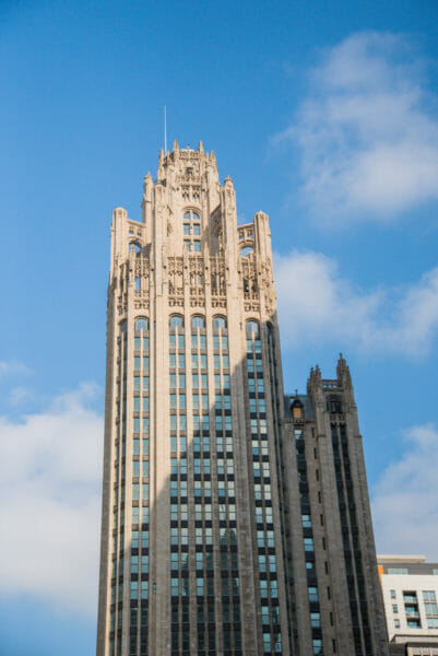 Historic white skyscraper in Chicago