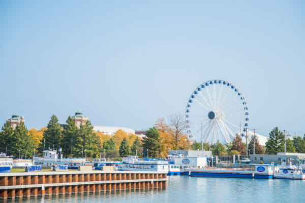 Ferris wheel on river in Chicago