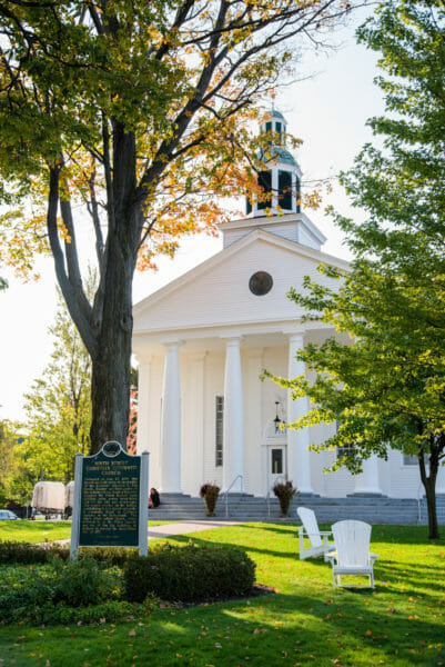 White church with columns in Holland, Michigan