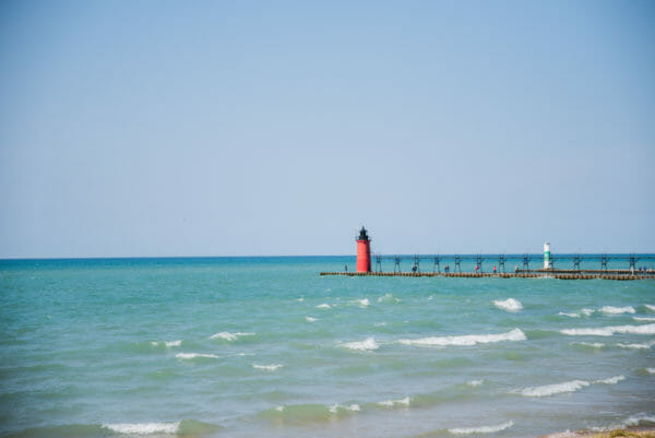 Pier on water in South Haven, Michigan