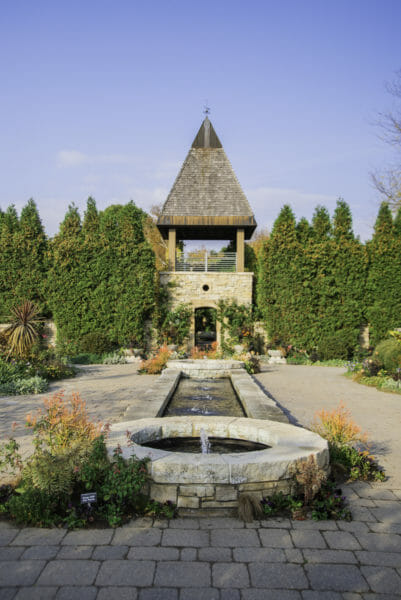 Tower with long fountain at Olbrich Botanical Gardens