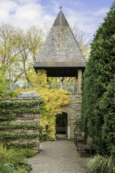 Small tower with yellow vines at Olbrich Botanical Gardens