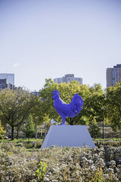 Blue rooster sculpture