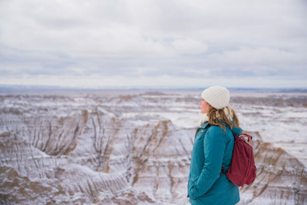 Woman standing in Badlands National Park