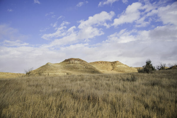 Orange rock hills in Theodore Roosevelt National Park