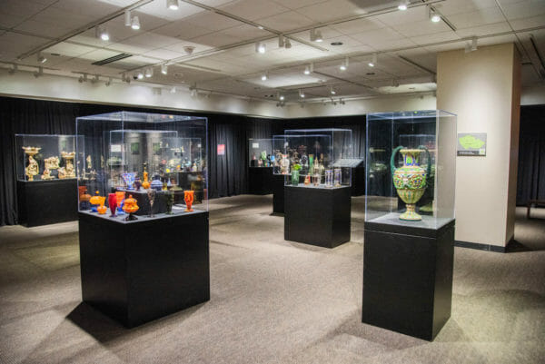 Room of glass vases in the National Czech and Slovak Museum