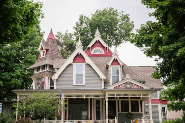 Red and grey Victorian house