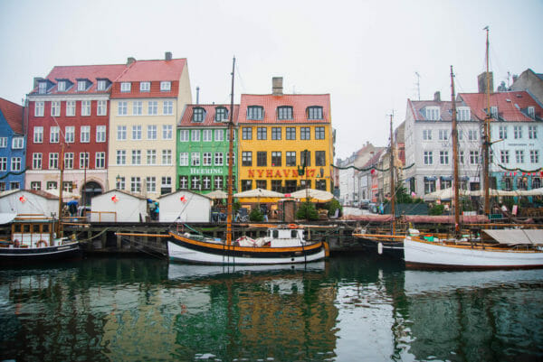 Nyhavn decorated for Christmas with boats
