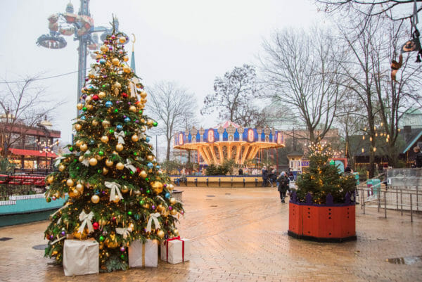 Christmas tree and merry go round in Tivoli