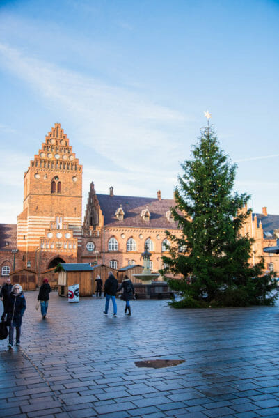 Roskilde town square with Christmas tree